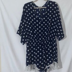Charlotte Russe Polka Dot Lace V-Neck Blue Romper Size 2X